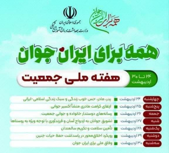 برگزاری هفته ملی جمعیت سال ۱۴۰۴ با شعار «همه برای ایران جوان»